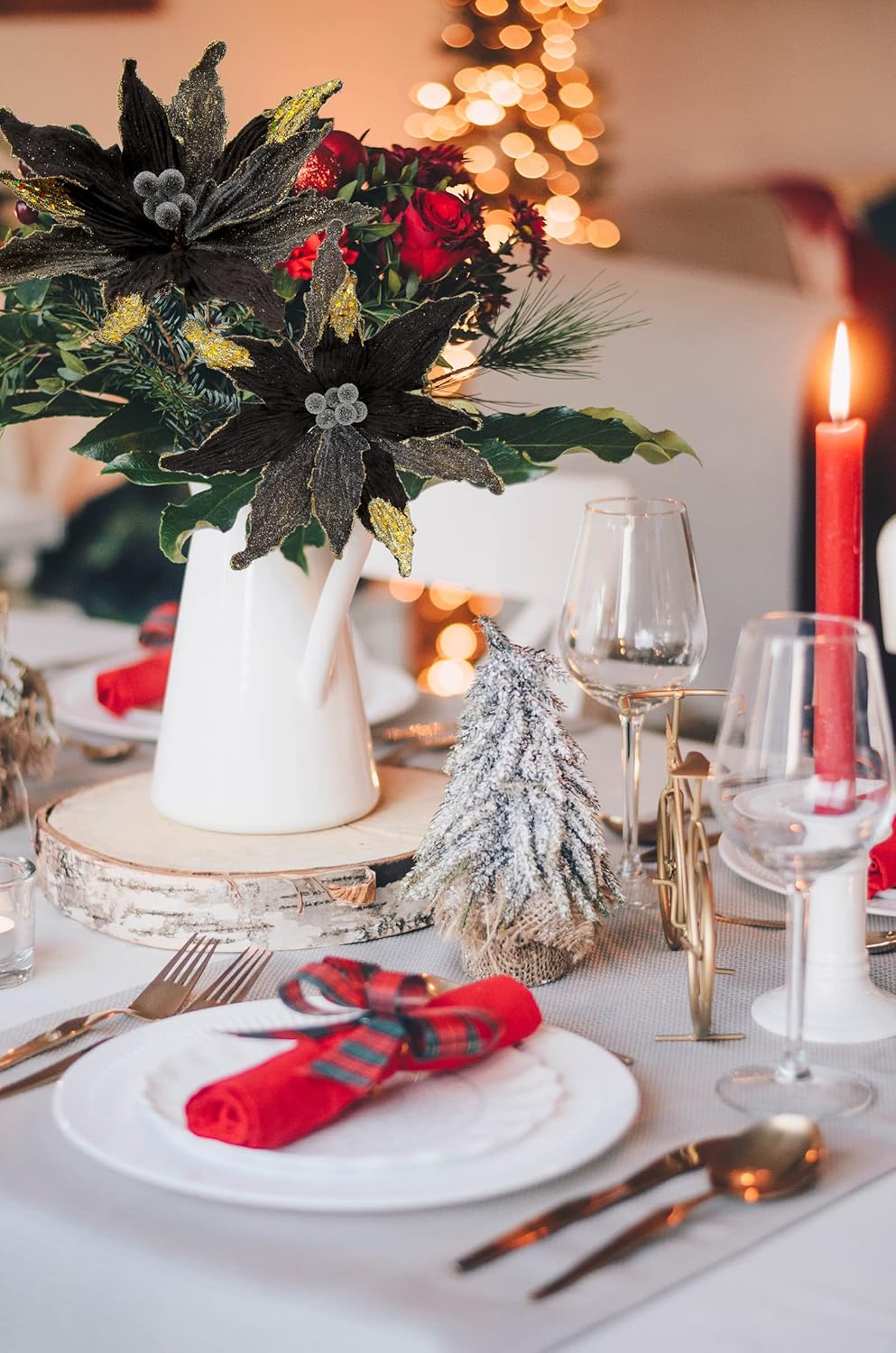 Flores Poinsettia Grandes Briful, Set de 4, 12'' Artificiales