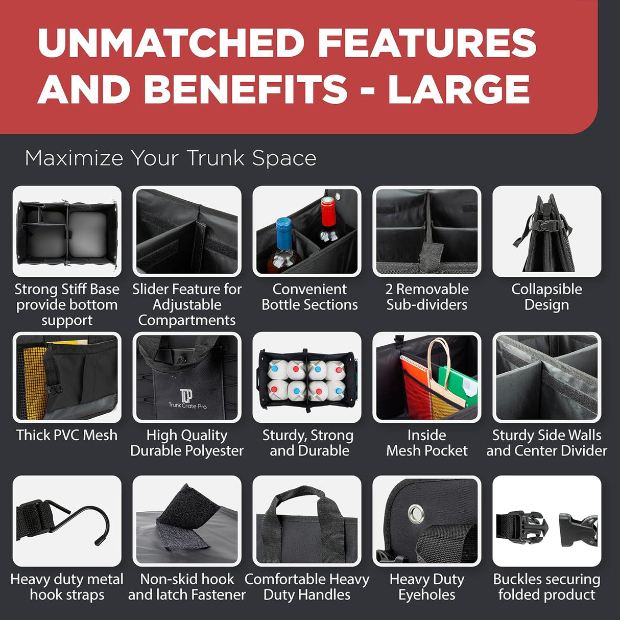 Organizador de Maletero Ajustable con Compartimentos Múltiples