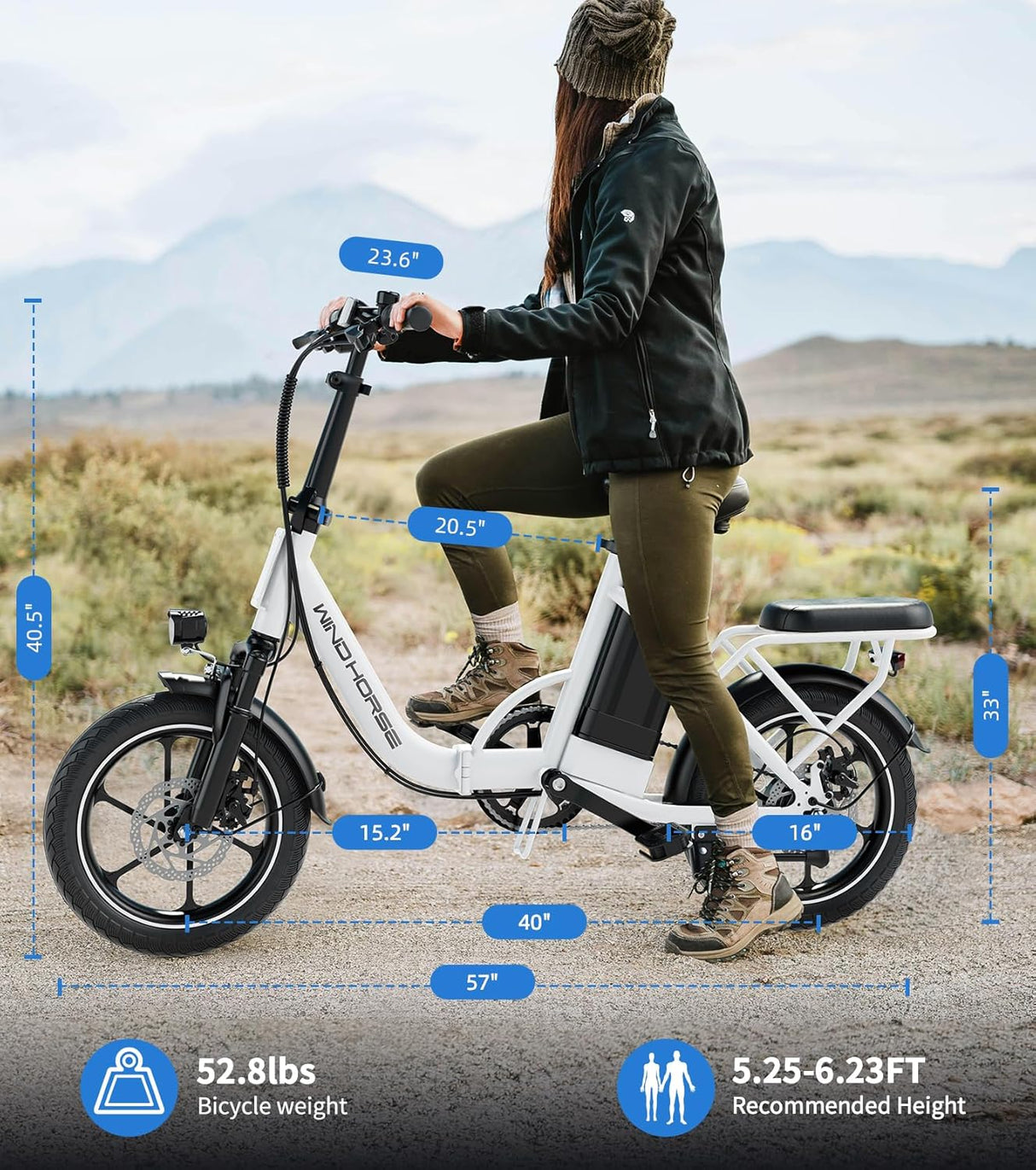 Bicicleta eléctrica WINDHORSE, 630w, 35 millas, plegable