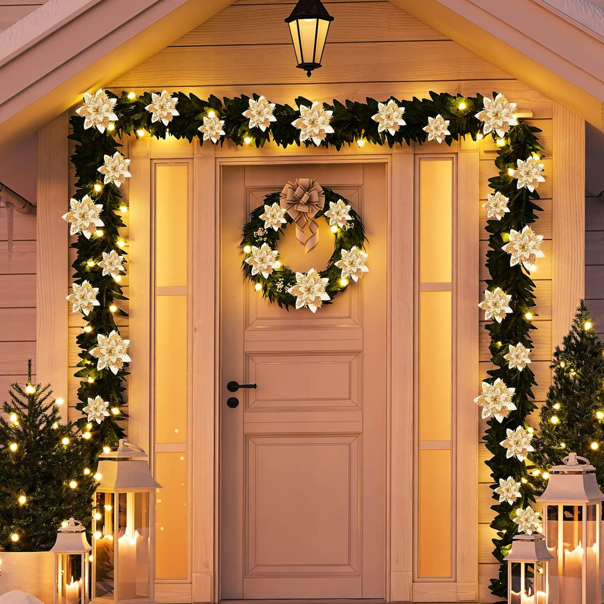 Flores Poinsettia Artificiales 36 Pcs para Decoración Navideña