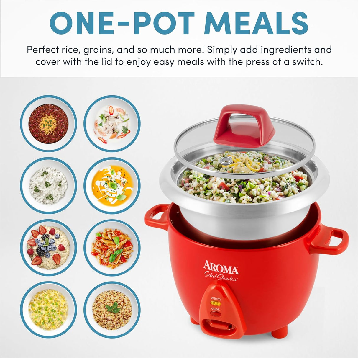 Arrocera Aroma Housewares 6 Tazas, Interior Sin Recubrimiento, ARC-753SGR