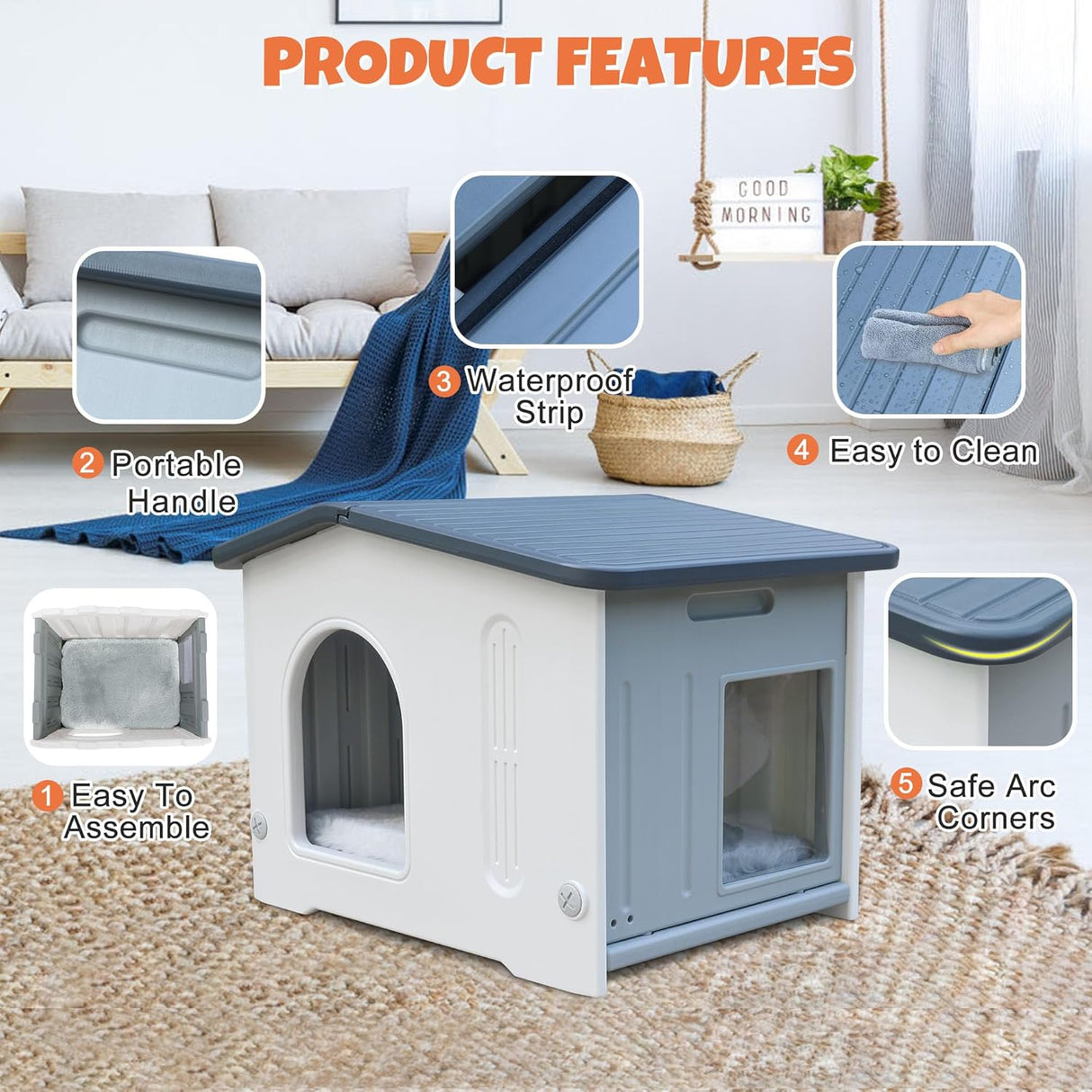 Casa para gatos impermeable, marca desconocida, con puerta de escape.