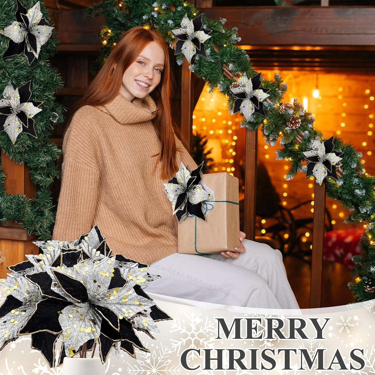 Flores Poinsettia Artificial Hotop 6 Pcs 11 Pulgadas Decorativas