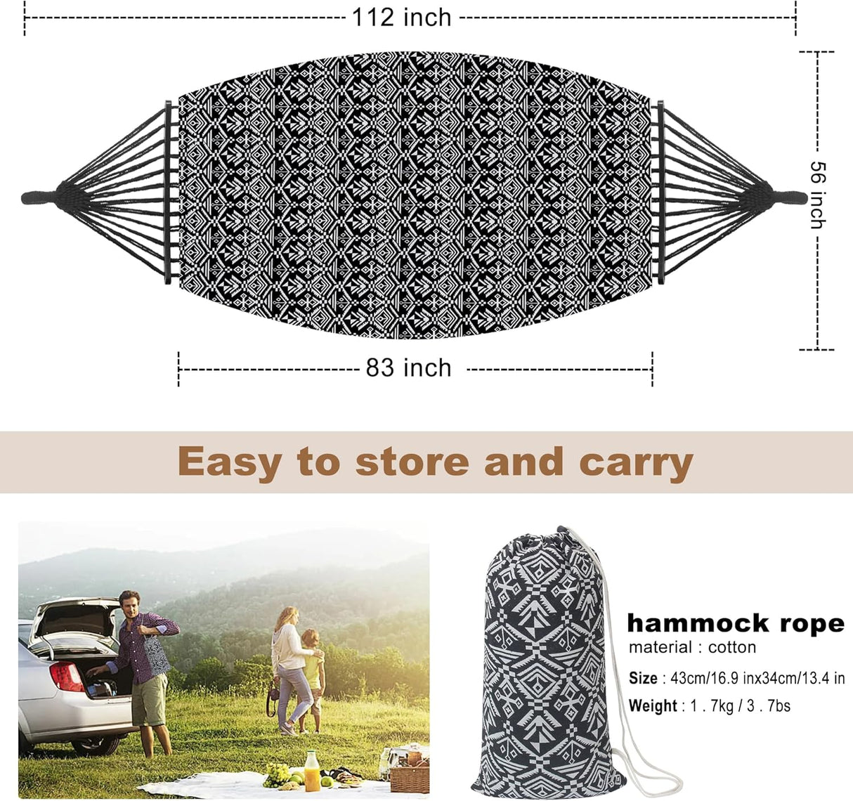 Hamaca de 2 Personas, con Almohada, Capacidad 450Lbs, Deluxe