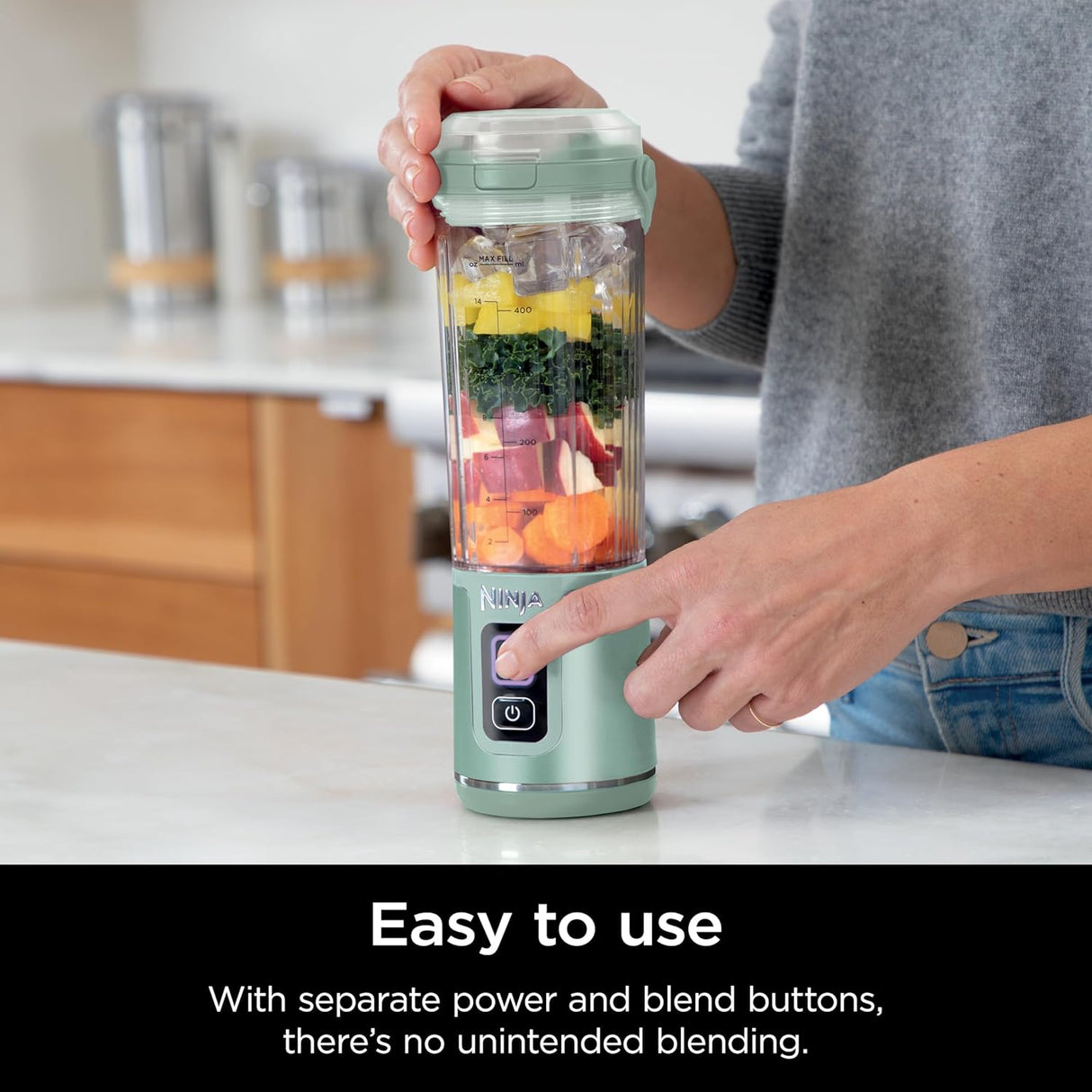 Licuadora portátil Ninja, 18oz, recargable USB-C, BC151MT