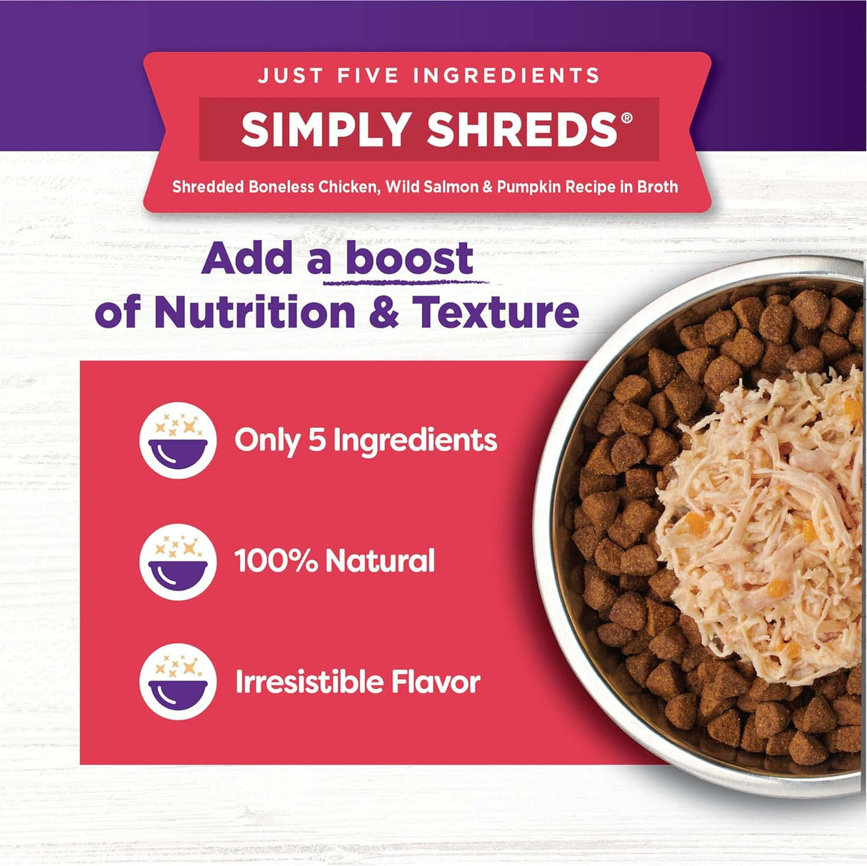 Alimento natural para mascotas Simply Shreds, alto en proteínas