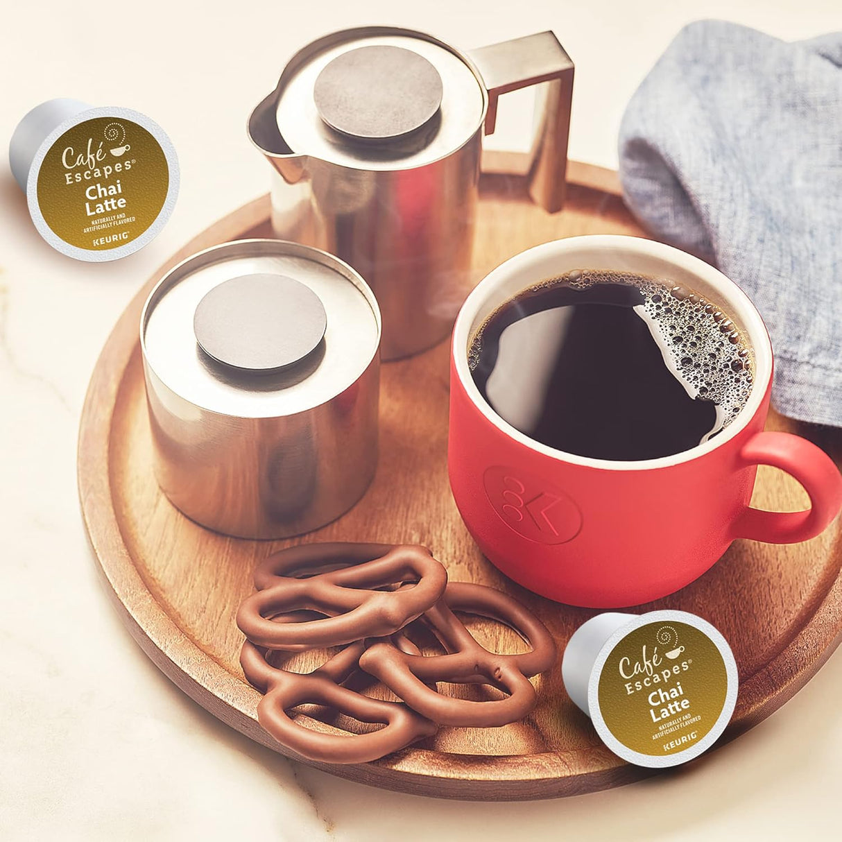 Café Escapes Chai Latte K-Cup Pods, 24 Unidades, Sabor Suave