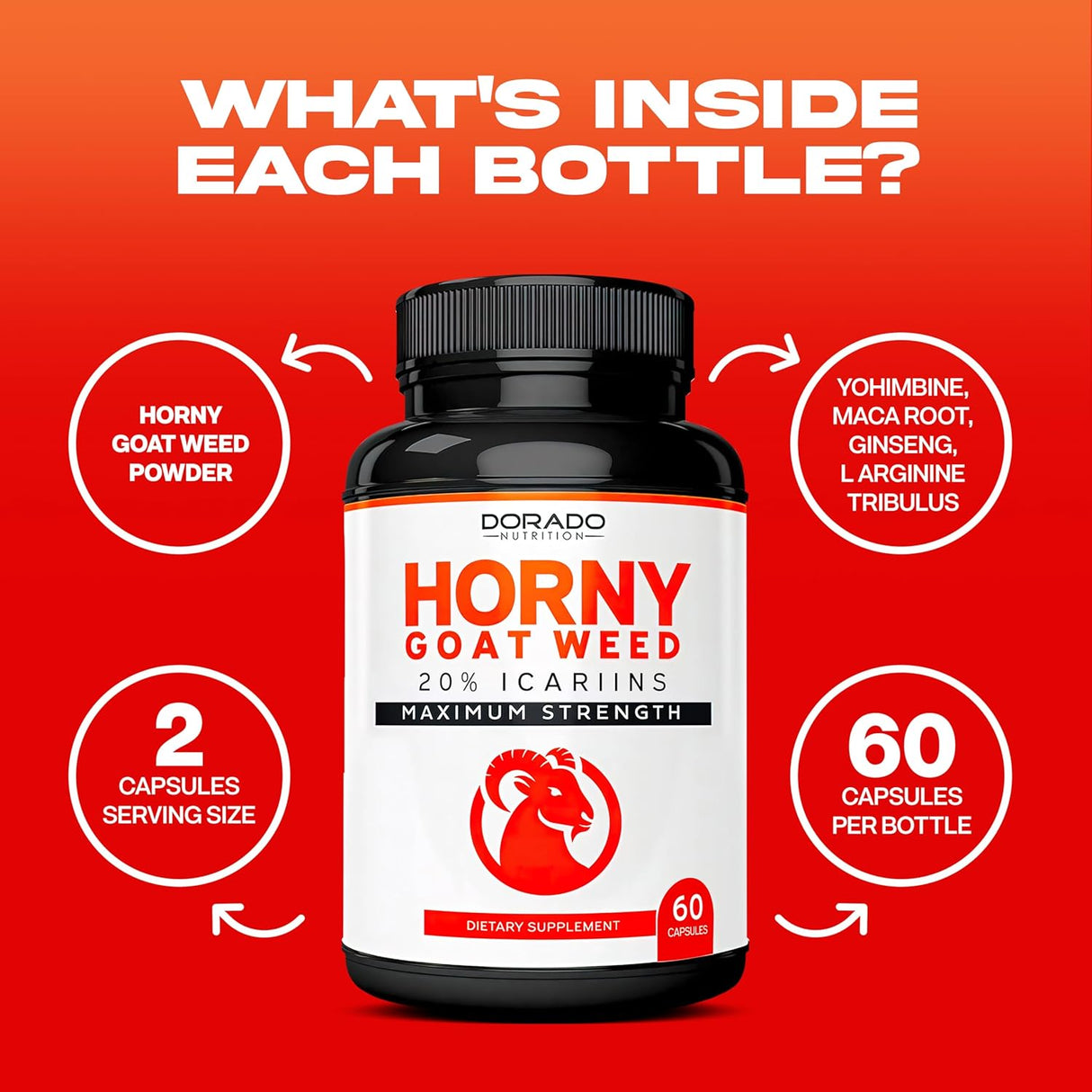 Horny Goat Weed USA - Max Fuerza, Resistencia y Circulación - 60 Cápsulas