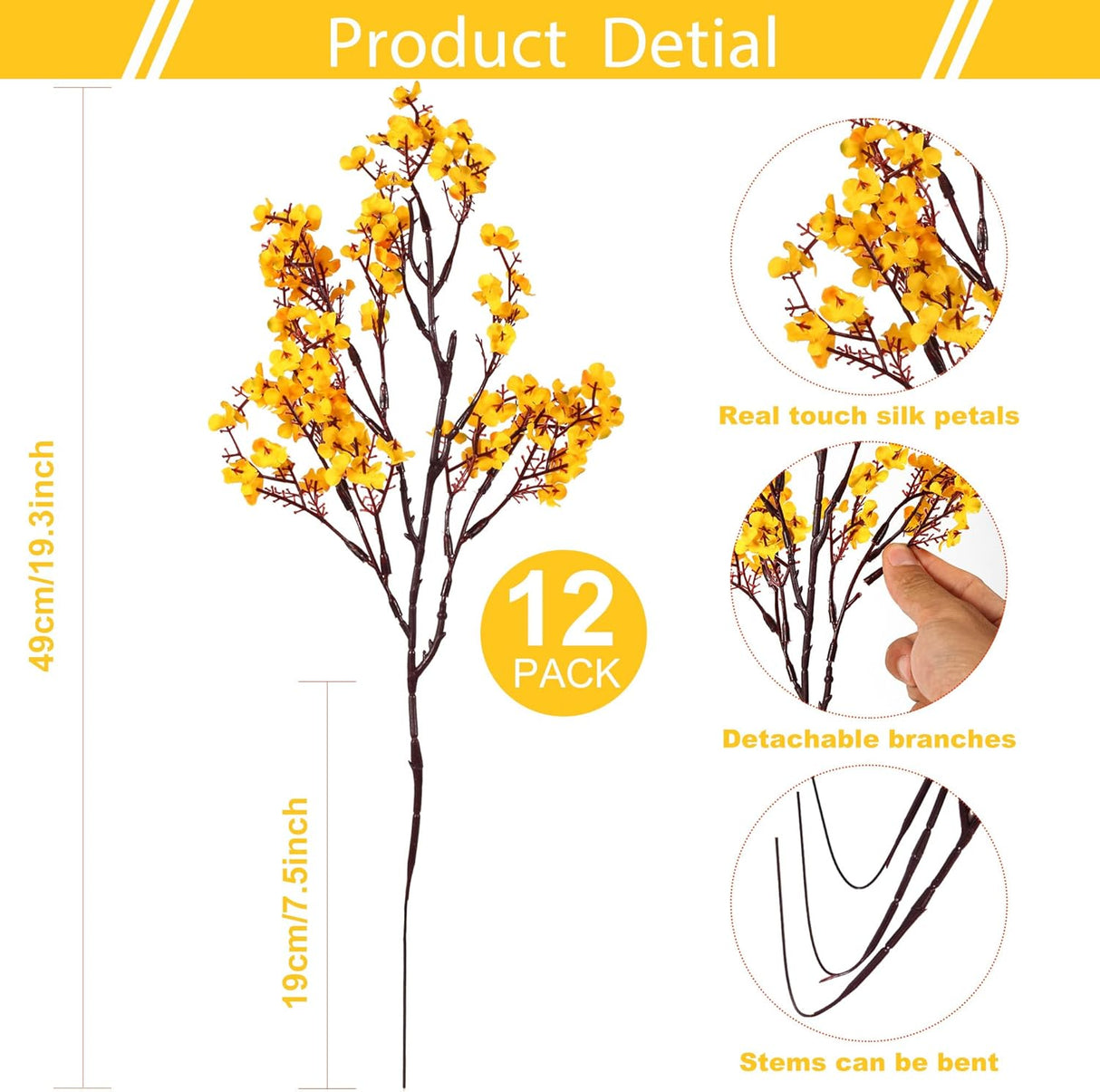 12 Pcs Flores Artificiales, Gypsophila, Decoración Mesa