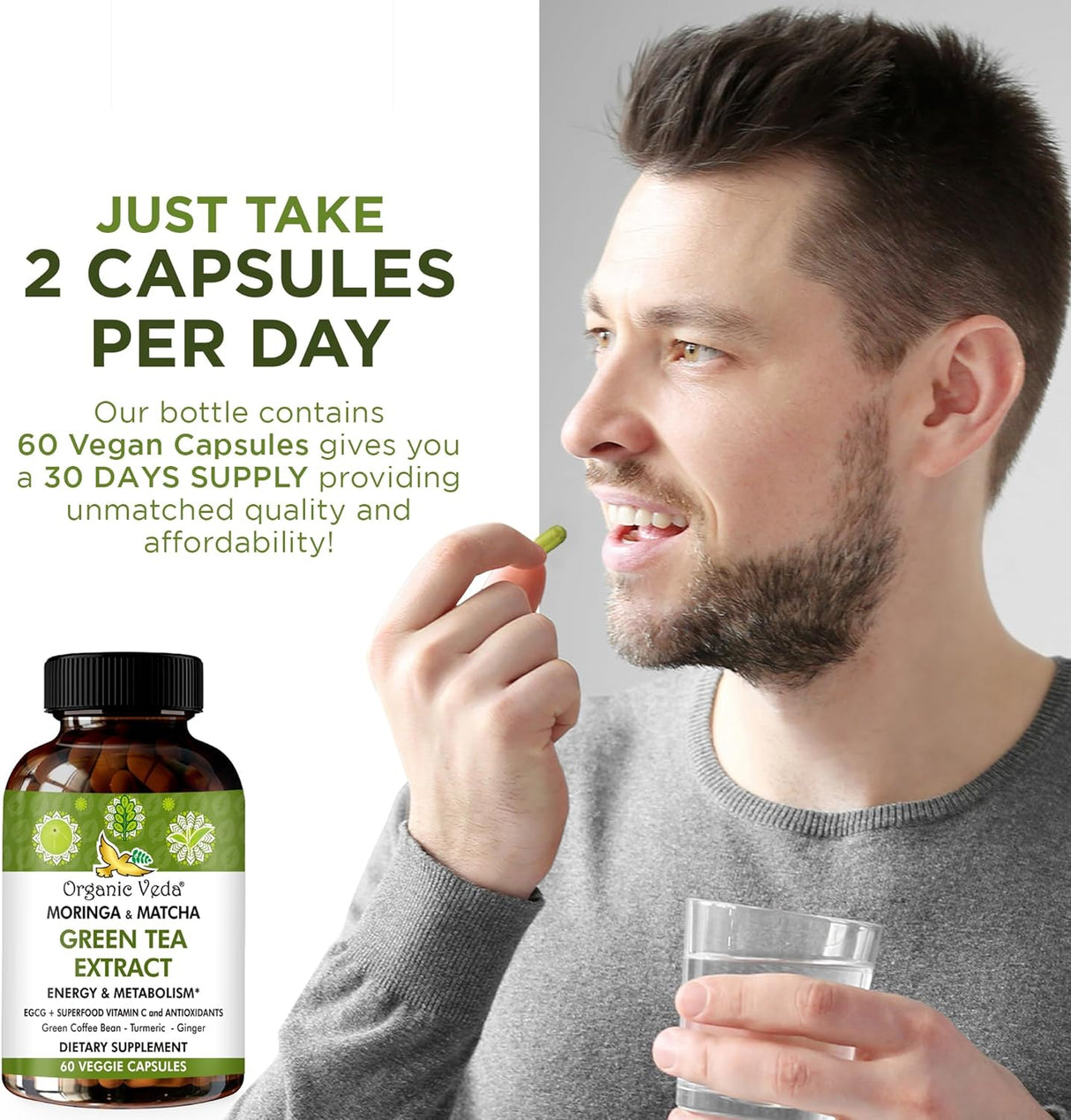 Suplemento de Té Verde Moringa y Matcha con ECGC y Cúrcuma