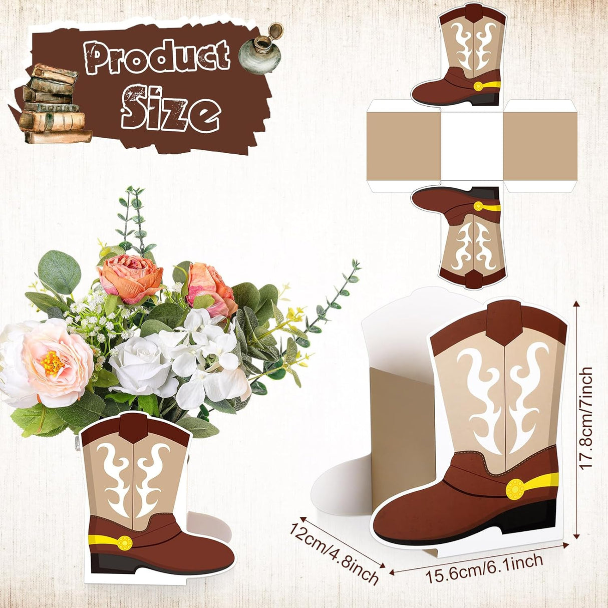 Cajas de Botas Vaqueras para Fiestas Temáticas del Oeste