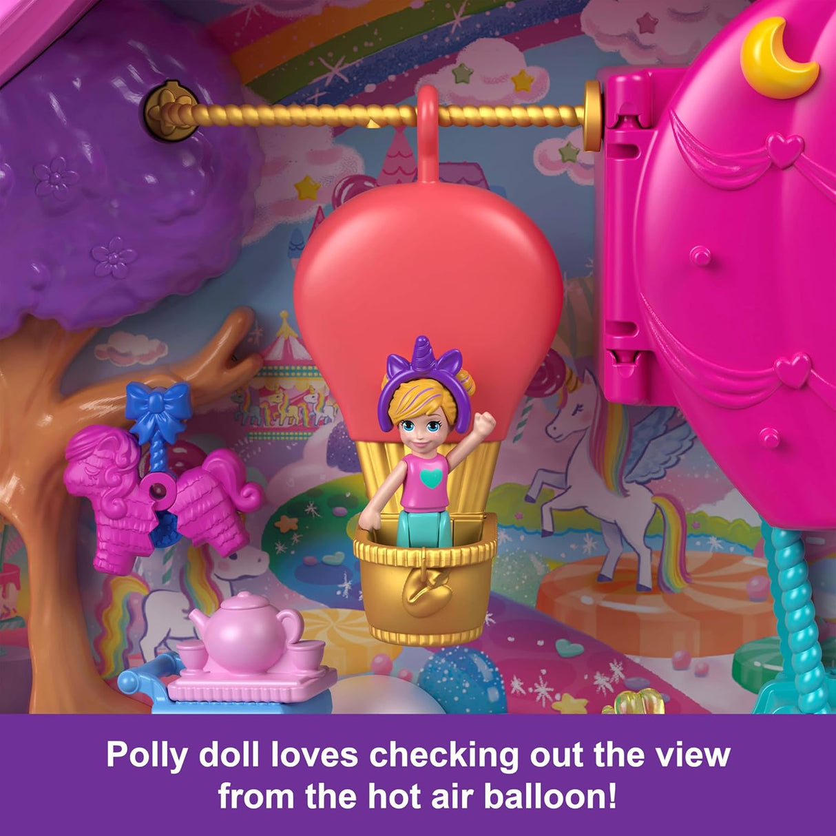 Muñecas Polly Pocket con mascotas y 25+ sorpresas, Fiesta Unicornio