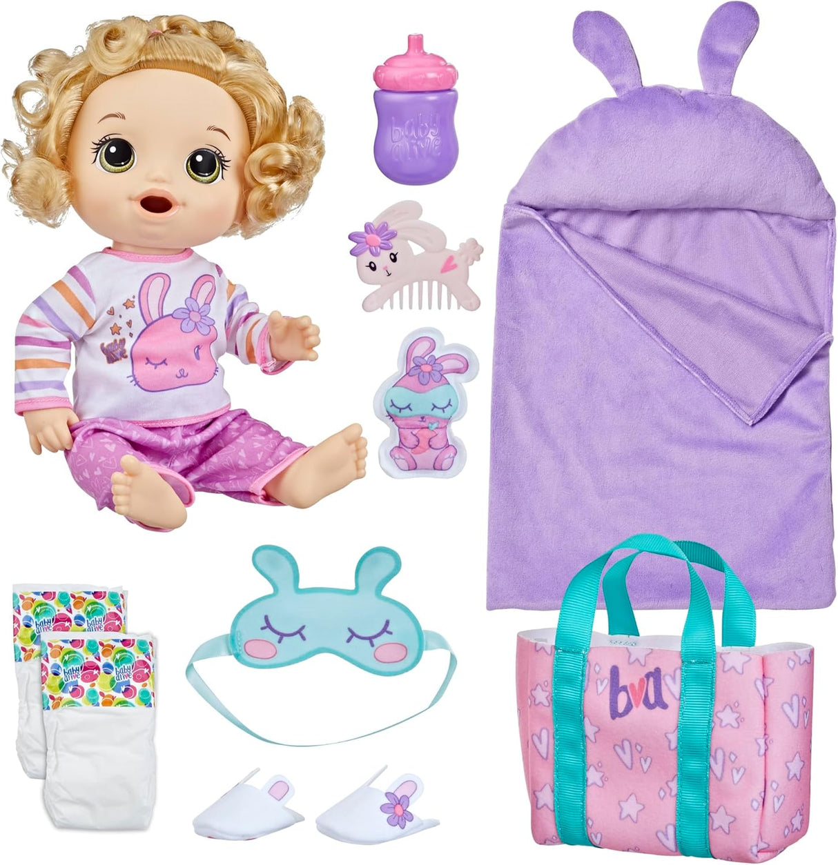 Baby Alive Bunny Sleepover Muñeca, Accesorios, Amazon Exclusive
