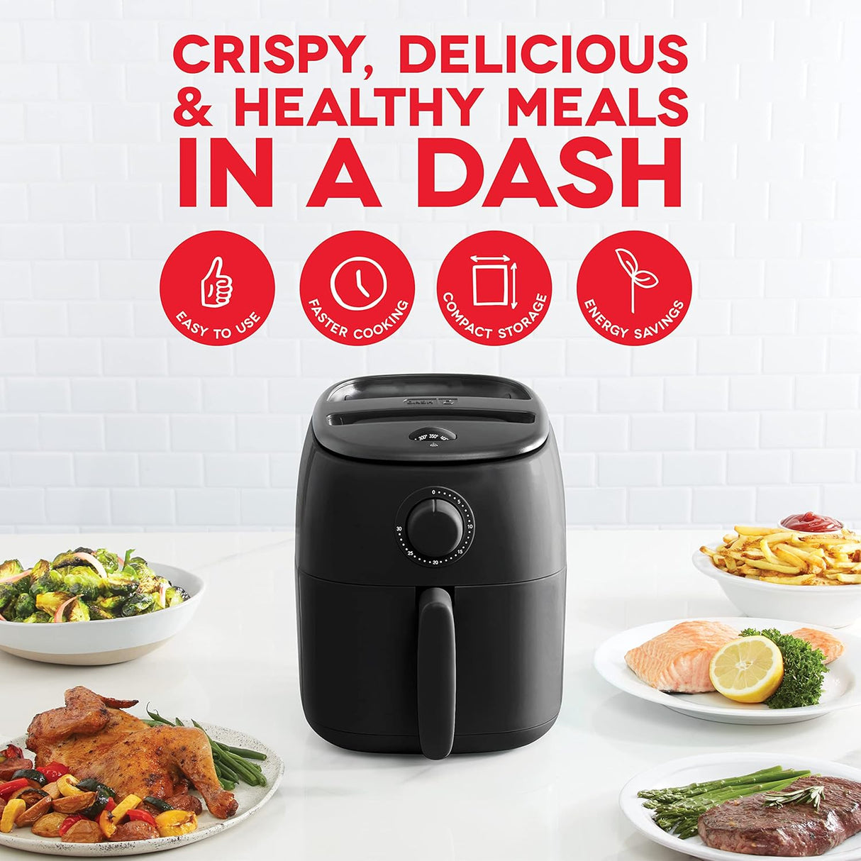 Freidora de aire DASH Tasti-Crisp™ 2.6 Qt, 1000 W, compacta