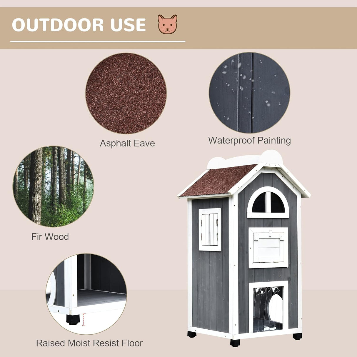 Casa para Gatos PawHut 43 con Hamaca, 3 Pisos, Resistente