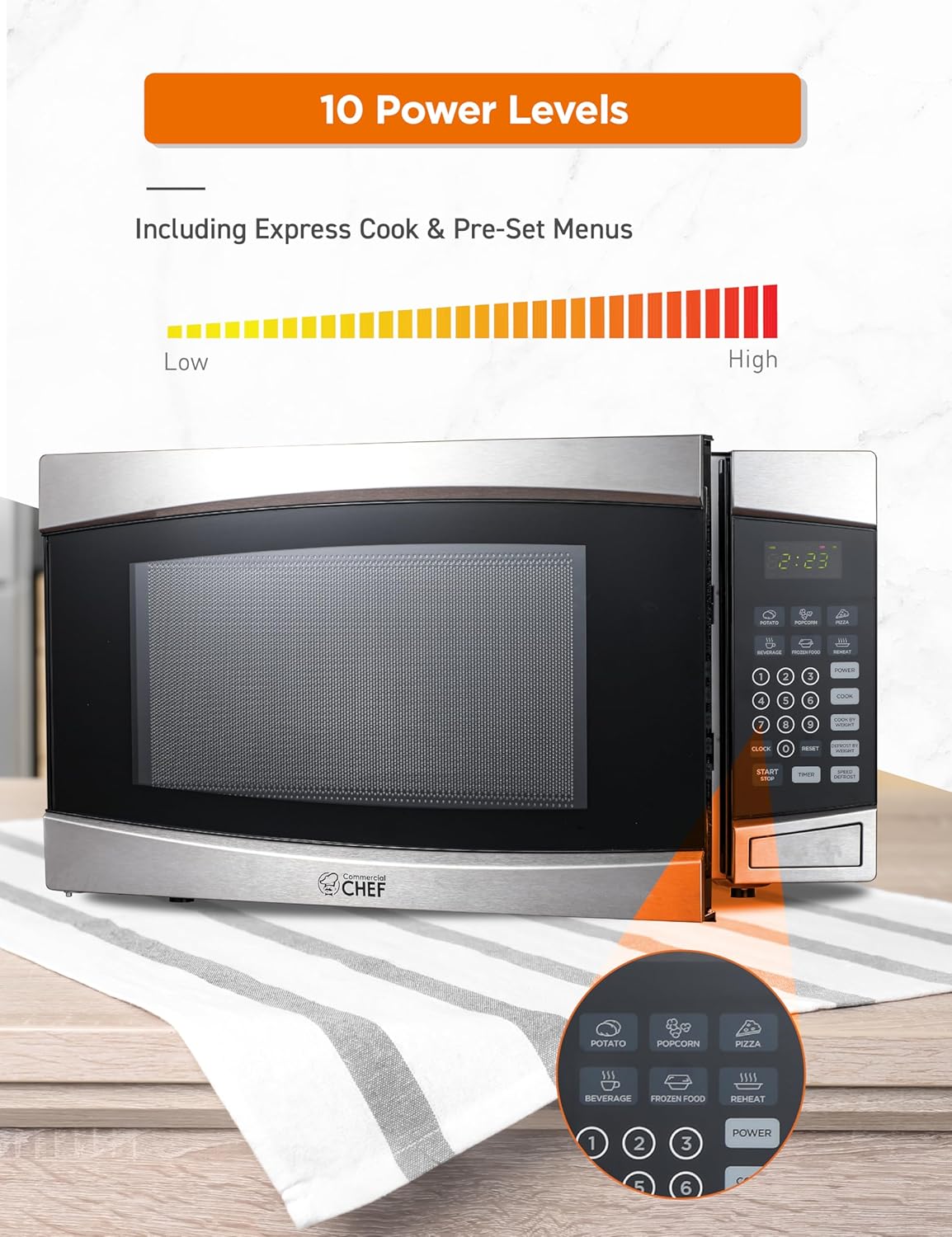Microondas Comercial Chef 1.4 Pies Cúbicos 1100W, 10 Niveles