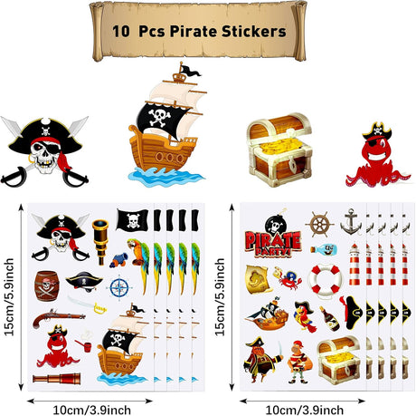 10 Hojas de Stickers de Piratas - Adhesivos para Fiestas