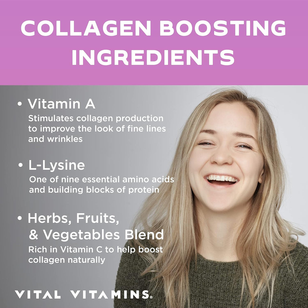 Vital Vitamins Refuerzo de colágeno vegano con ácido