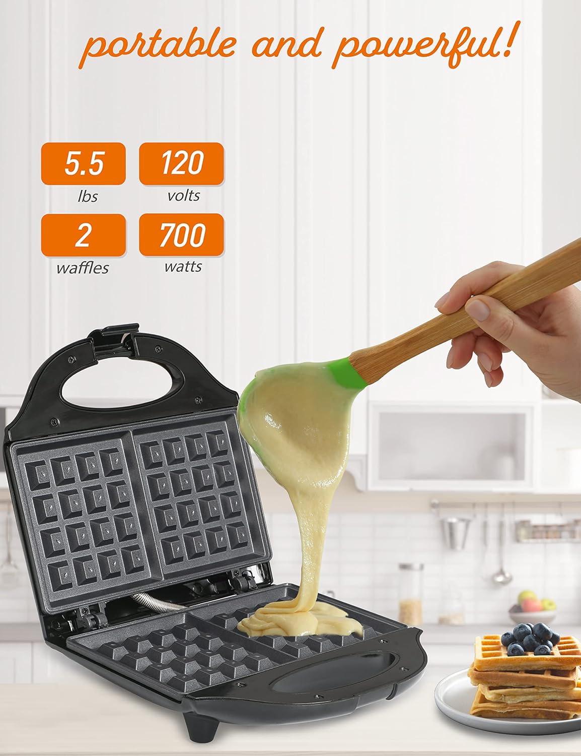 Mini Waffle Maker Comercial Chef, Antiadherente, Fácil de Limpiar