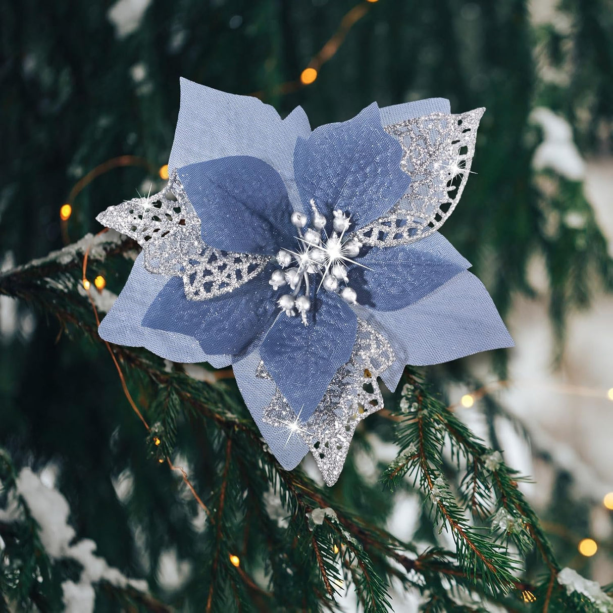 Flores Artificiales de Poinsettia WILLBOND, 36 Piezas, Glitter