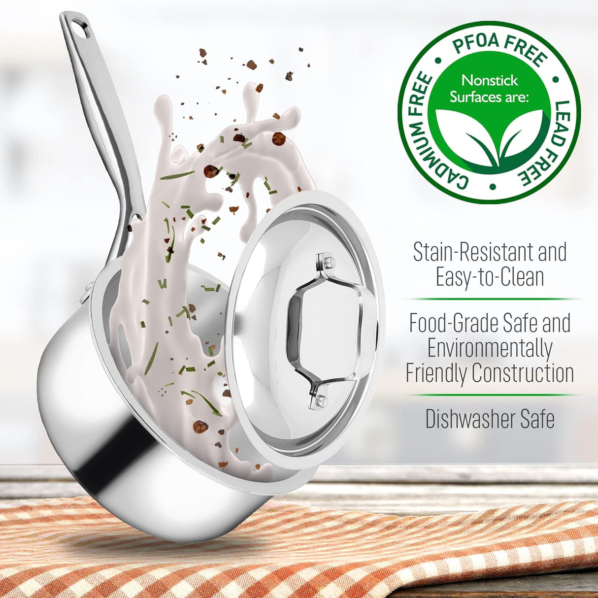 Olla con tapa de acero inoxidable NutriChef ACNCSSX45SAU15