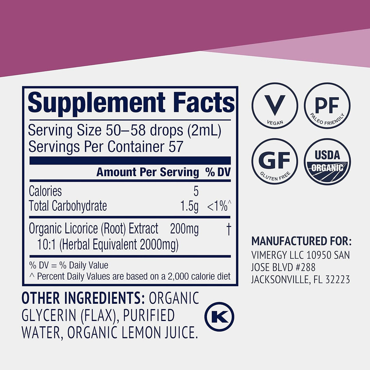 Extracto de Raíz de Regaliz Vimergy, Orgánico, 115 ml