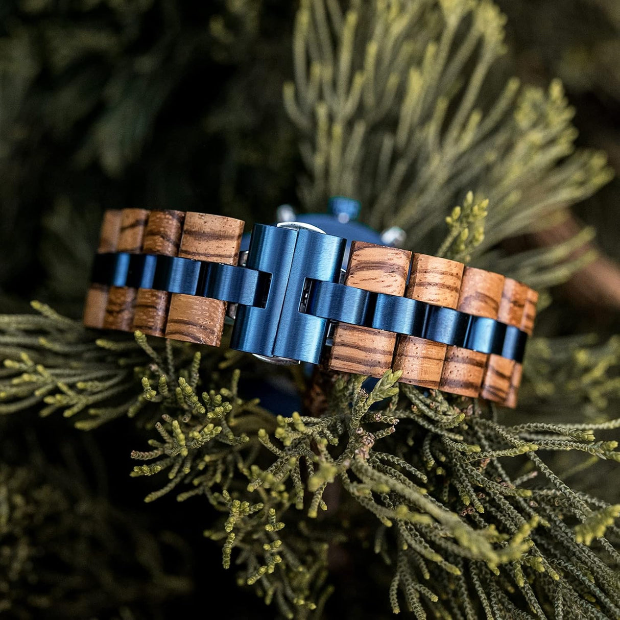 Reloj de madera de cuarzo para hombre acero inoxidable