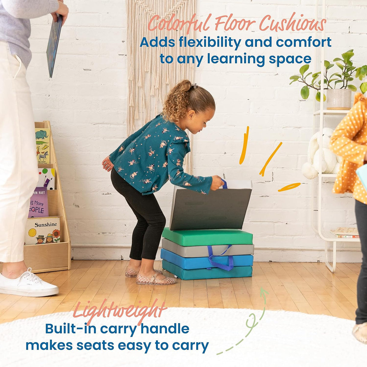 ECR4Kids SoftZone - Cojines de suelo, cuadrados, asientos flexibles, contemporáneos, 6 piezas