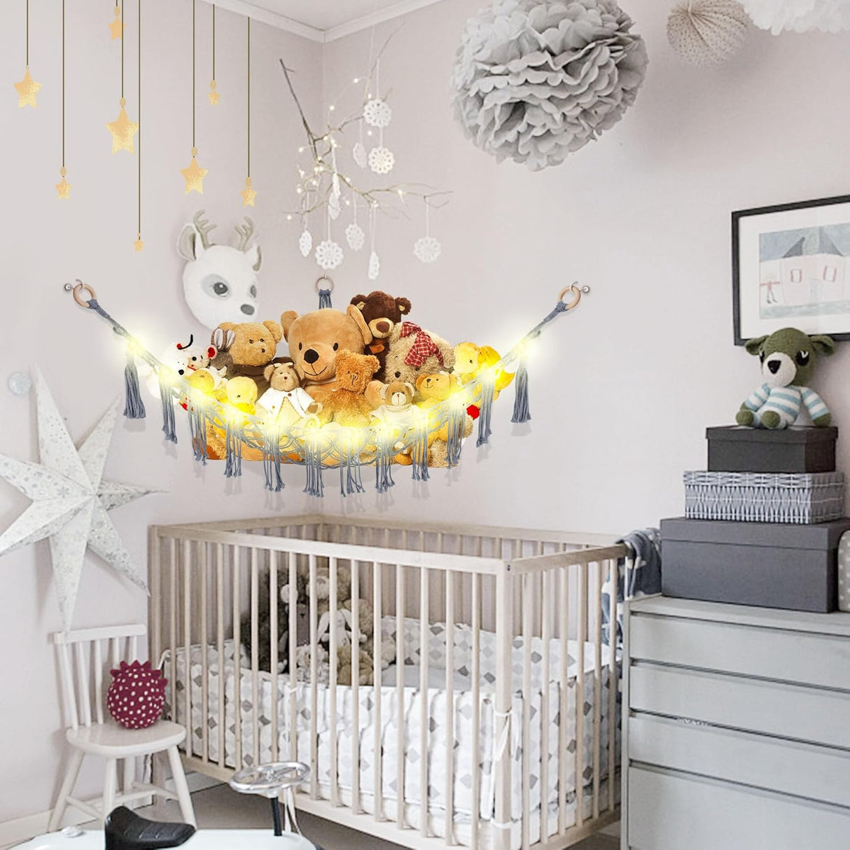 Hamaca para Peluches con Luz LED, Decoración Infantil, Modelo Corner