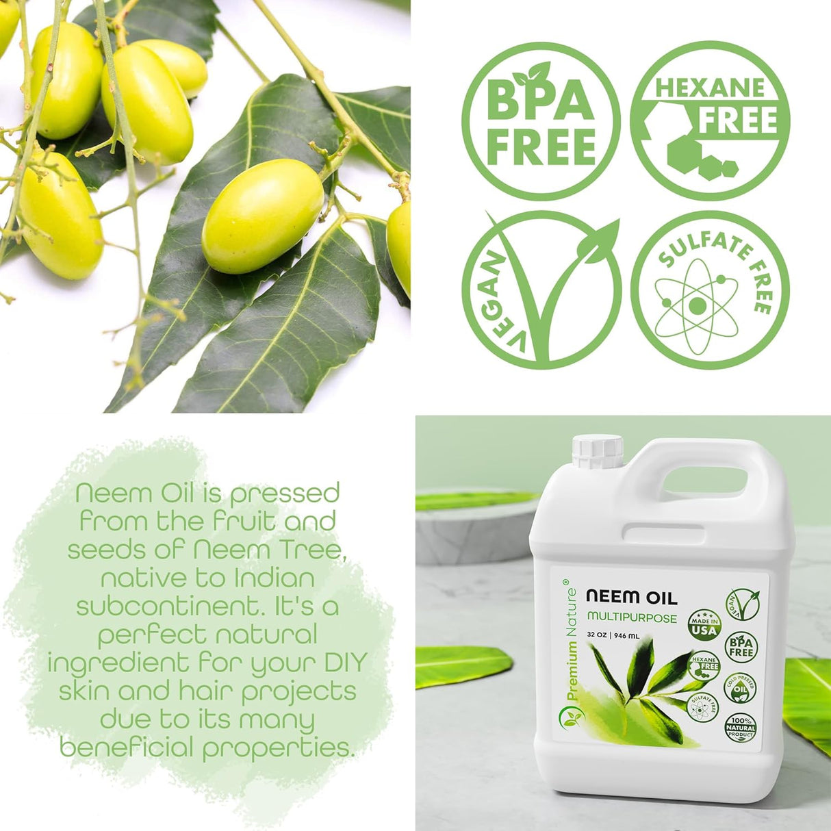 Suplemento Aceite de neem orgánico para la piel 100% puro