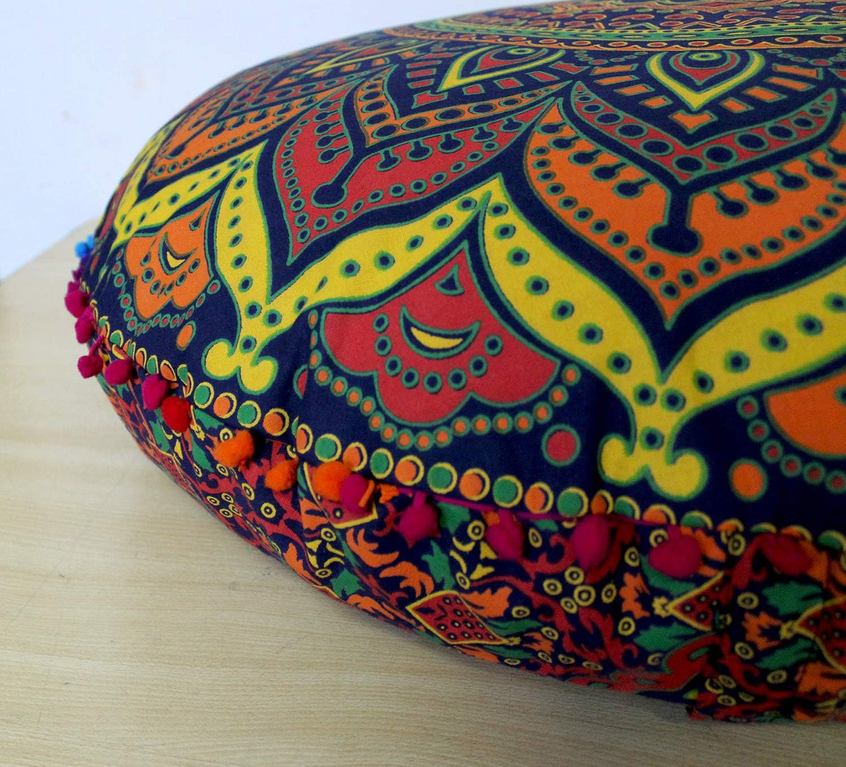 ICC - Almohadas y cojines de suelo de 32 pulgadas, diseño de mandala hippie para meditación, cojín bohemio, funda otomana grande y bohemia para sofá, redondo, azul, multicolor