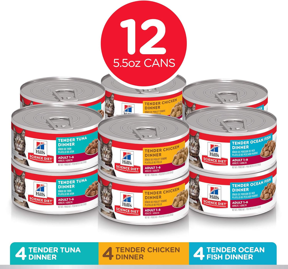 Alimento húmedo enlatado para gatos paquete de 12