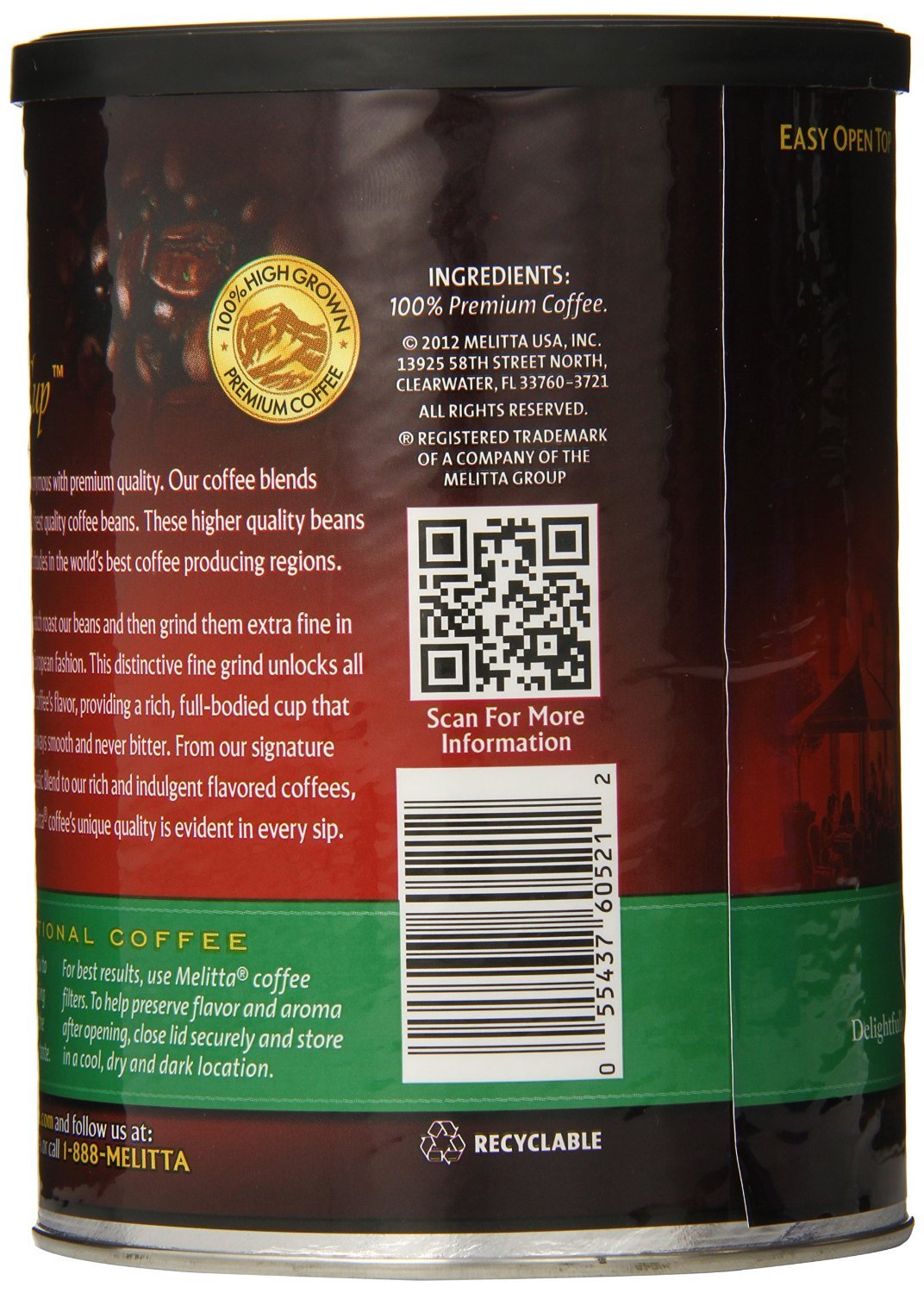 Café Melitta Clásico Descafeinado Tostado Medio, 10.5 oz, 12 Latas