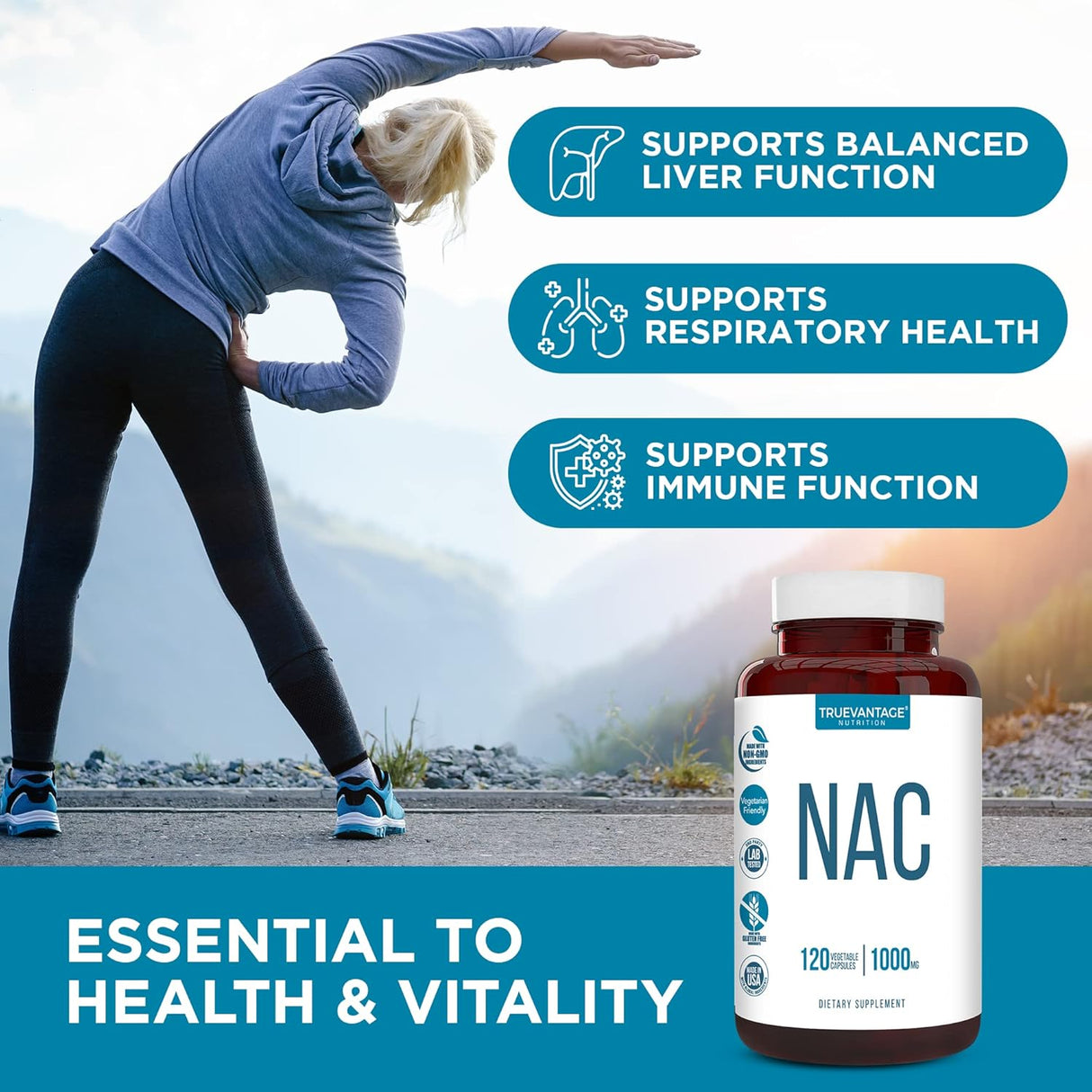 Suplemento NAC N-acetil cisteína 1000 mg-Apoyo antioxidante