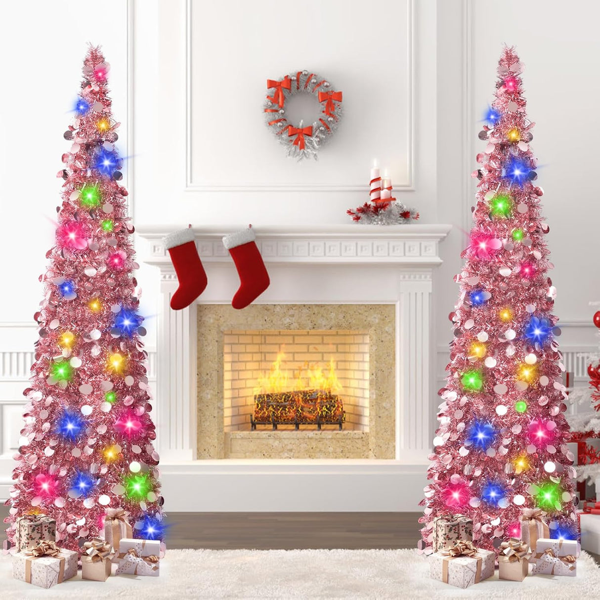 Árbol de Navidad 5ft MACTING con Luces, Fácil Montaje, Tinsel