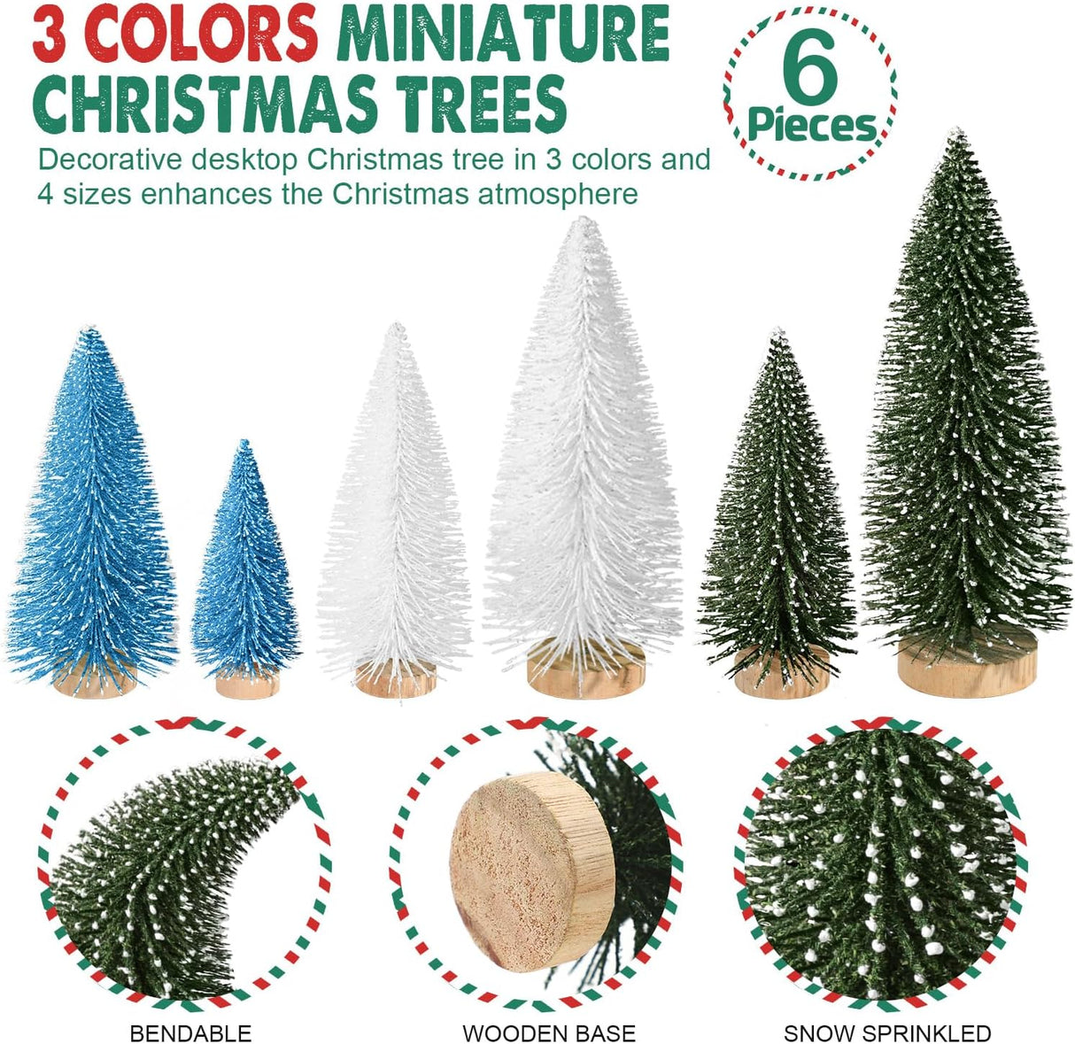 Árboles de Navidad Miniatura, Decoración Navideña, 6 Piezas