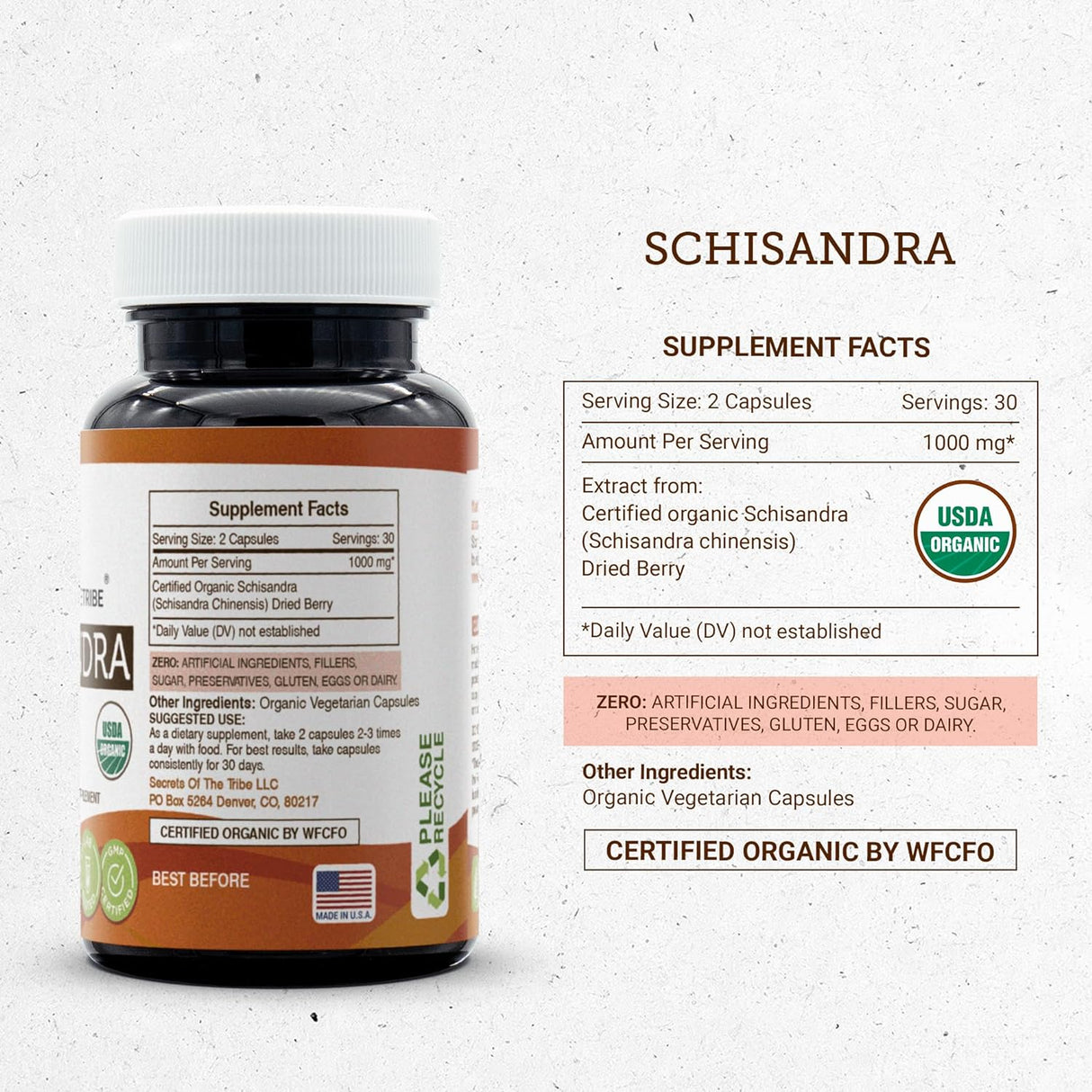 Secrets of the Tribe Schisandra 60 cápsulas, 1000 mg, USDA