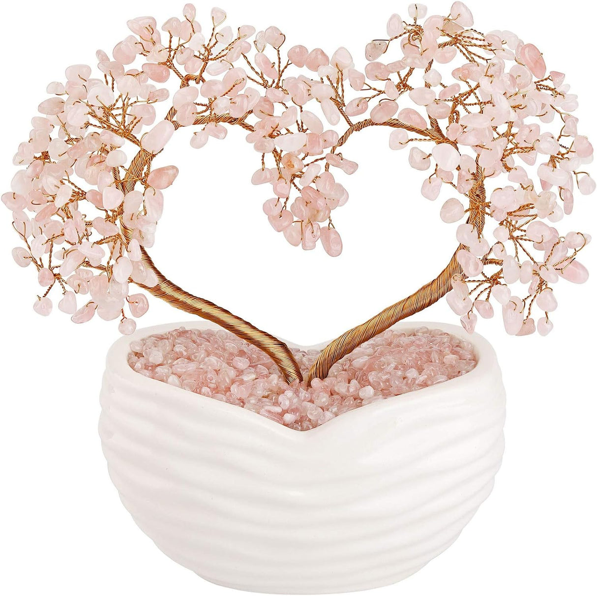 Árbol de dinero de cristal de cuarzo rosa con forma de corazón, adorno de bonsái para ceremonia de boda, reiki, equilibrio de energía, meditación Feng Shui, riqueza y buena suerte, decoración