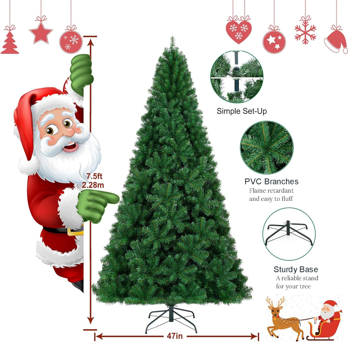 Árbol de Navidad Artificial KTKDE 7.5ft, 1450 puntas, 300 LED