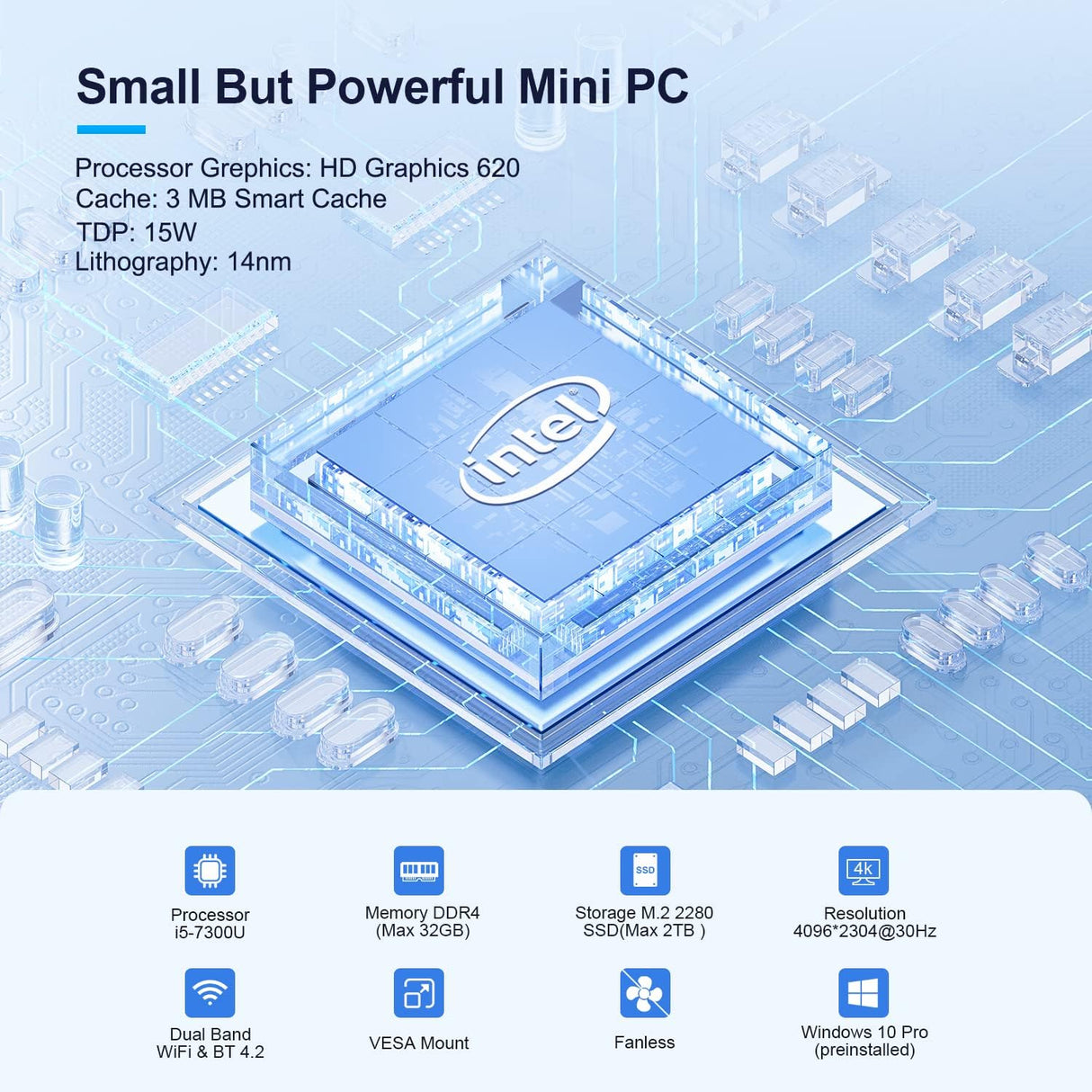 Computadora de escritorio sin ventilador Core i5-7300U