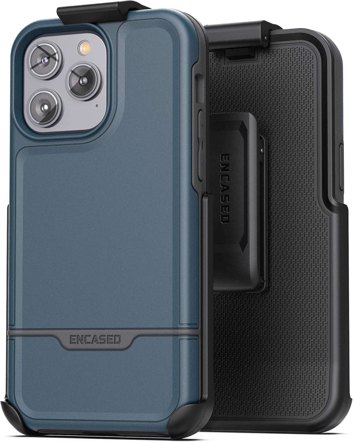 Encased Funda Rebel diseñada para iPhone 14 Pro Max con clip para cinturón, funda ultra protectora resistente (azul)