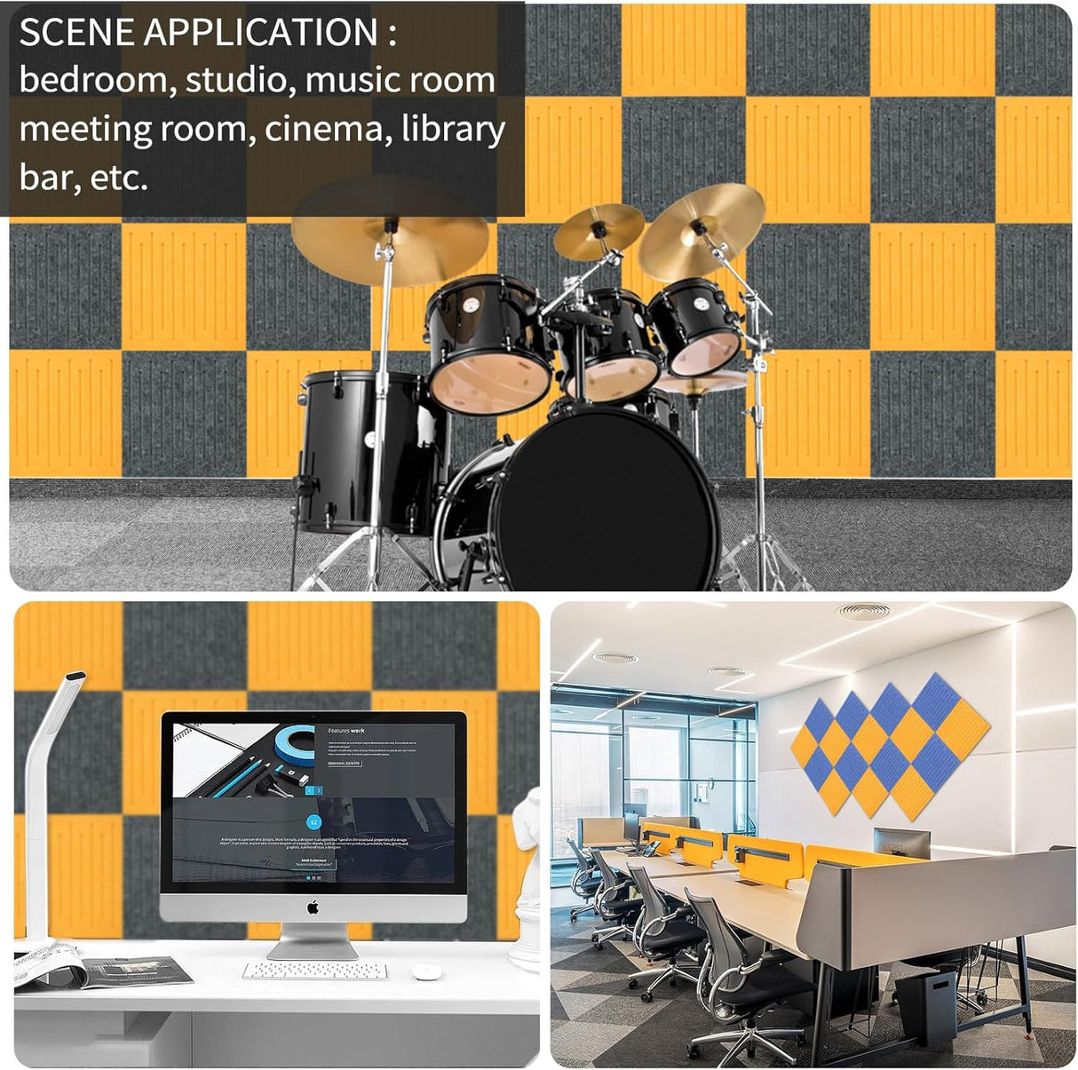 Paneles Acústicos Autoadhesivos 12 x 12 - 12 Pack, Alta Densidad