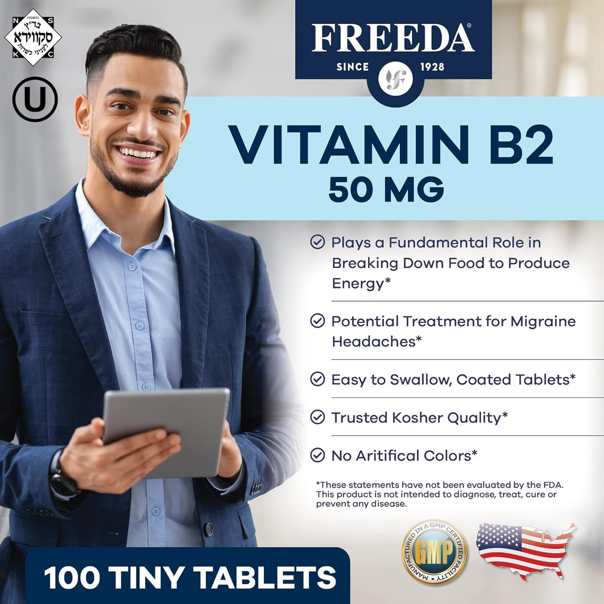 Freeda B2 Vitamina Riboflavina 50mg – Energía y Nervios – Kosher, Vegan (100)
