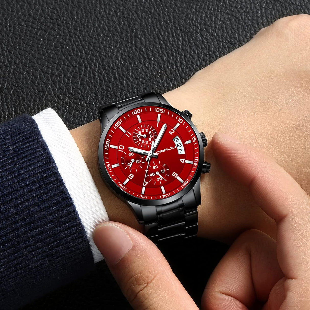 Reloj de correa de acero inoxidable CJ2214BK-RED CRRJU