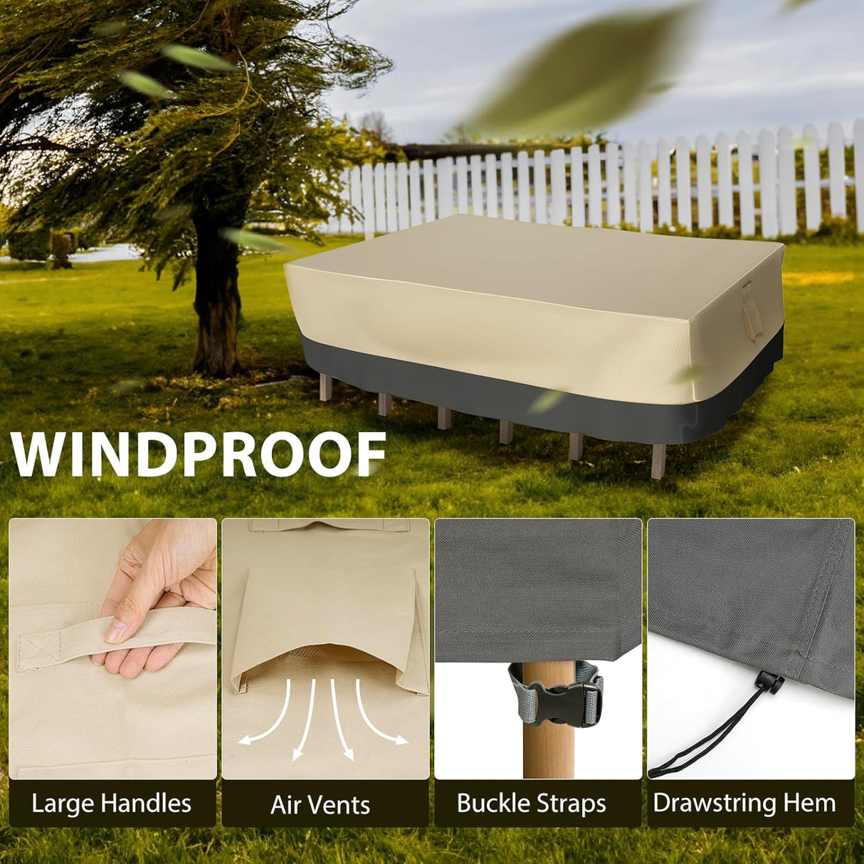 Fundas impermeables para muebles de patio, resistentes para el invierno, 110 x 84 x 28 pulgadas, fundas grandes para mesa de comedor y silla, anti-UV, uso general, fundas para sofá seccional exterior