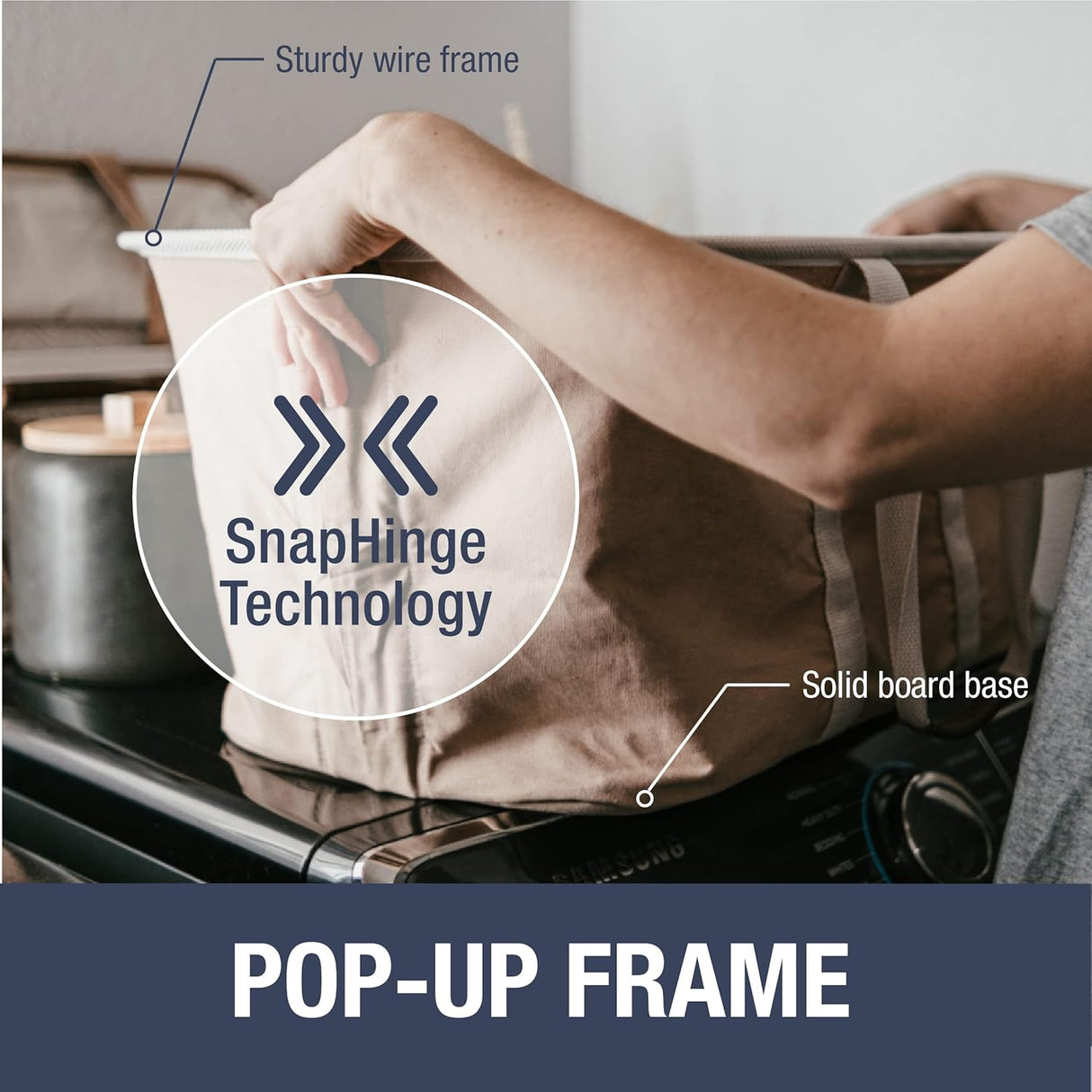 Cesta de lavandería plegable CleverMade 50L con asas largas