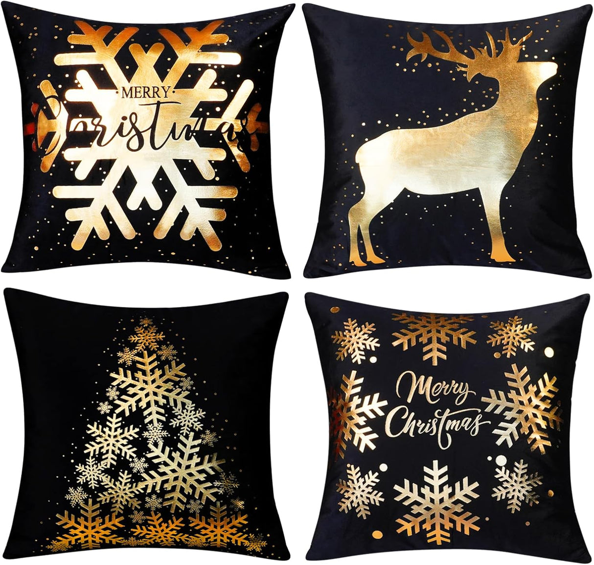 Funda de Cojín ONWAY 18x18 Set de 4 Copos de Nieve y Renos