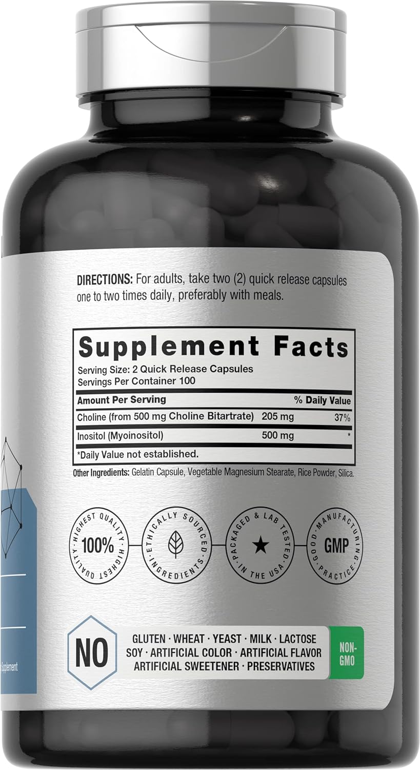 Suplemento Horbaach Inositol de colina 1000 mg 200 cápsulas