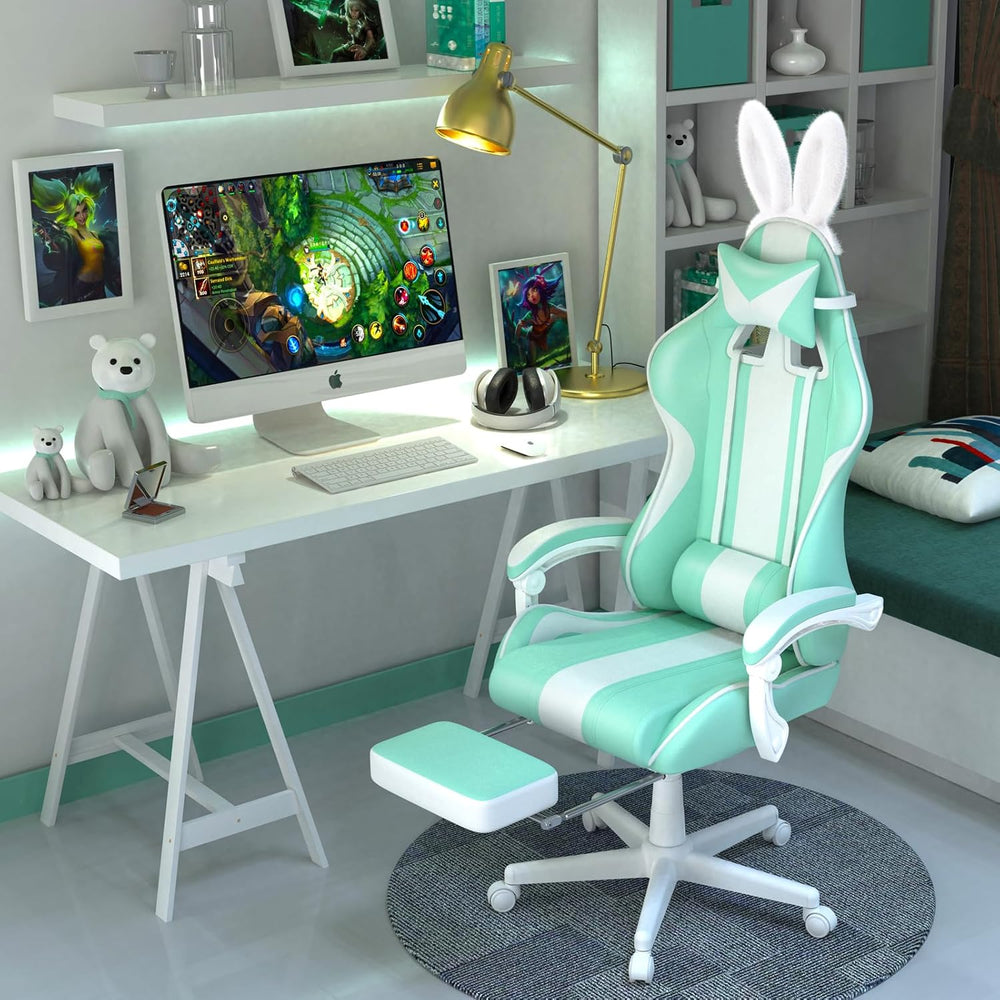 Silla Gamer verde claro con orejas de conejo Ferghana