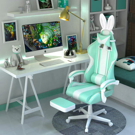 Silla Gamer verde claro con orejas de conejo Ferghana